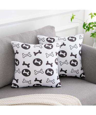 FreAire G Gabrielmodu Dog Bones Print Decorative Pillow Covers - Set of 2, White and Black - Buy Online on GoSupps.com