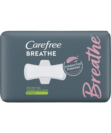 Carefree Breathe Ultra Thin Super Pads with Wings - 28 Count | Irritation-Free & Unscented - Buy Online on GoSupps.com