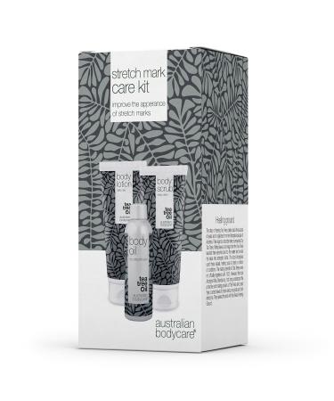 3-piece Tea Tree Oil set for reducing stretch marks and scars | Consists of Body Scrub (200ml) Body Oil (150ml) and Body Lotion (200ml) | Vegan | Dermatologically tested