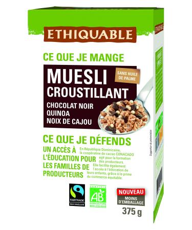 ETHIQUABLE Ethiquable Crunchy Muesli with Organic and Fairtrade Dark Chocolate Quinoa 375g Max Havelaar - Pack of 3