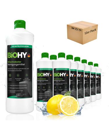 Biohy Wischroboter cleaning agent for cleaning stations (12 x 1 liter) |Extends the lifespan of the suction station |Low -foam cleaner concentrate lemon 1 l (12 pack)