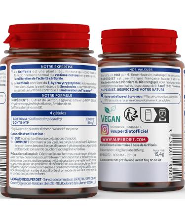 SUPERDIET - GRIFFONIA - Naturopathy - Good mood and good mood - Made in France - 40 capsules - Buy Online on GoSupps.com