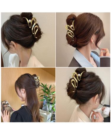 Gold Metallic Ribbon Pearl Hair Claw | Large Size, Strong Hold, Stylish Accessory for Women | 1Pc | Ideal for Thick & Thin Hair - Buy Online on GoSupps.com