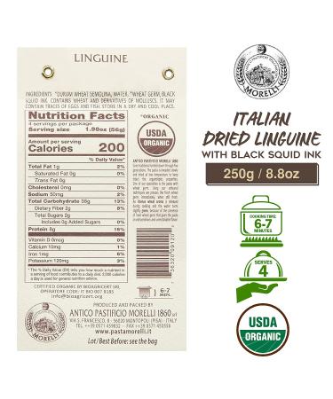 Morelli Squid Ink Pasta Linguine - Organic Italian Black Pasta Noodles - 8.8oz (Pack of 2) - Buy Online on GoSupps.com