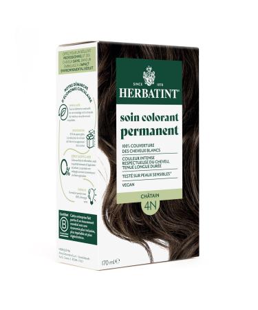 Herbatint Permanent Hair Color Treatment 4N Chestnut - 170 ml | Ammonia Free 100% Grey Coverage | Dermatologically Tested for Sensitive Skin with 8 Organic Plant Extracts