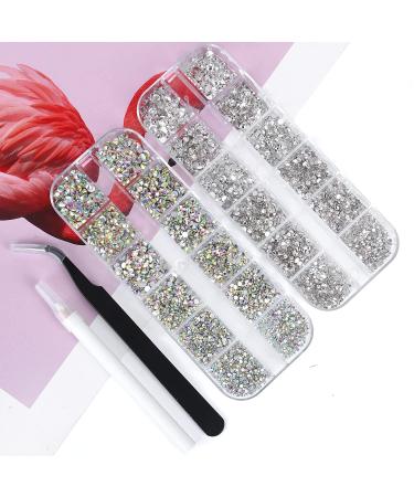 5136Pcs Clear Crystal Rhinestones Set for Nail Art & Tumblers | Glass Glitter Round with Picking Pen & Tweezer | SS4-SS16 | White + White AB - Buy Online on GoSupps.com