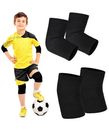 2 Pairs Kids Elbow Brace Knee Brace Tennis Compression Knit Knee Sleeves Arm Elbow Sleeve Elbow Support for Boys Girls Teen Basketball Sports Weight Lifting Volleyball Football Running Medium Black