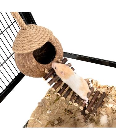 Coconut Bird Nest Hut with Ladder for Parrots, Parakeet, Conures, Cockatiel - Small Animal House Cage Decor - Buy Online on GoSupps.com