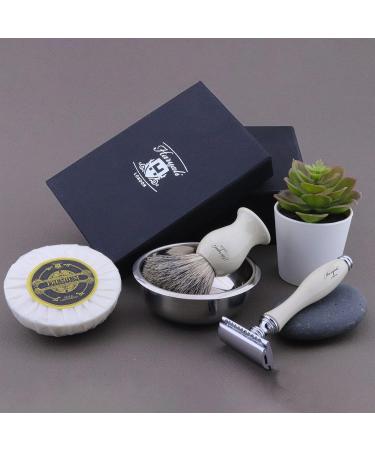 Men's Shaving Set - Black Badger Hair Brush Soap & Bowl Leather Razor Pouch | Perfect Gift for Grooming - Buy Online on GoSupps.com