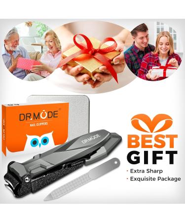 DRMODE Heavy Duty Nail Clippers with Catcher - Ultra Sharp Ergonomic Fingernail & Toe Nail Clippers for Men - Mess Free Self Collecting Design - Buy Online on GoSupps.com