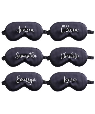 6X Eye Masks for Sleeping Personalized Text Your Name Monogram Wedding Favor Satin Bachelorette Bridesmaid Gift (Black)