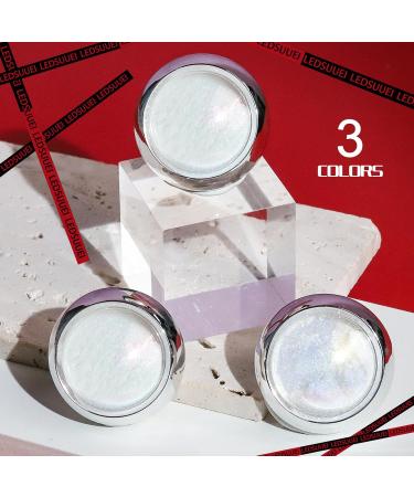 Ledsuuei White Pearl Chroma Nail Powder - 3Pcs Aurora Ice Shimmer Chrome Pigment for Stunning Mirror Effect Nails | Glazed Donut Glitter for Nail Salons - Buy Internationally - Buy Online on GoSupps.com