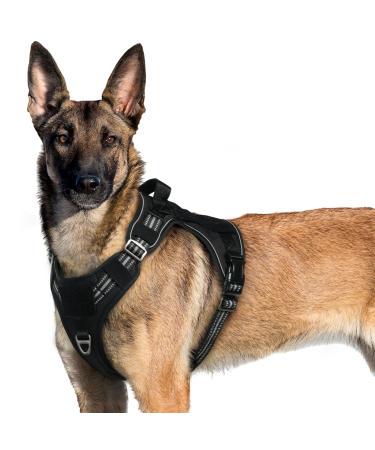 Rabbitgoo dog harness Large dogs anti -train crockery dog adjustable with handles widened robust and wear -resistant tactical dog harness with metal buckles for hiking (XL black) XL (1 Pack) black