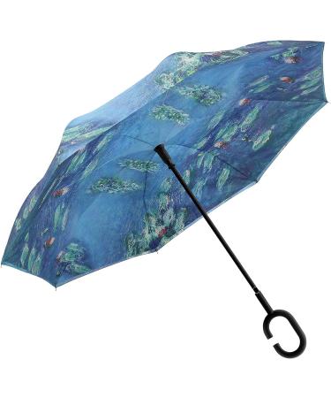 RainCaper Reverse Inverted (inside-out) Windproof Museum Monet Water Lilies Reverse-opening Upside Down Umbrella with C-shaped Handsfree Handle Claude Monet Water Lilies - Buy Online on GoSupps.com