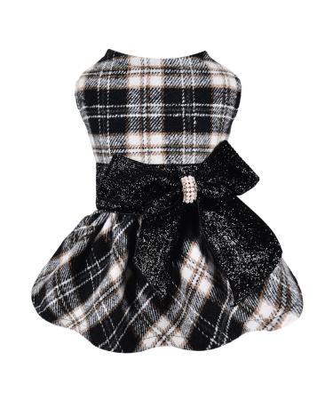Dog Sweater Dress for Small Dogs Girl Autumn & Winter Skirt Dogs Clothes Princess Gauze Dress, Pet Clothes Holiday Festival Puppy Outfits Pet Apparel Medium (6-9 Ib) Black Plaid