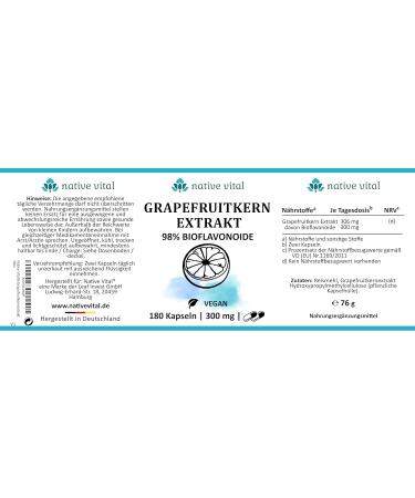 Grapefruit Seed Extract - 98% Bioflavonoids - 180 Vegan Capsules - Premium Quality Made in Germany - International Shipping Available - Buy Online on GoSupps.com