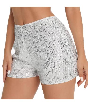 Duohropke Women's Metallic Hot Pants - High Waist Sequin Glitter Shorts for Dance Disco Carnival - Buy Online on GoSupps.com