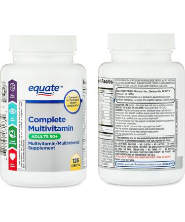 Equate Adult 50+ One Daily Complete Multivitamin Multimineral Supplement Tablets Healthy Brain* - Compare to Centrum Silver 125 Pills (Pack of 1) - Buy Online on GoSupps.com