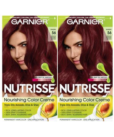 Garnier Hair Color Nutrisse Nourishing Creme 56 Medium Reddish Brown (Sangria) Permanent Hair Dye 2 Count (Packaging May Vary)