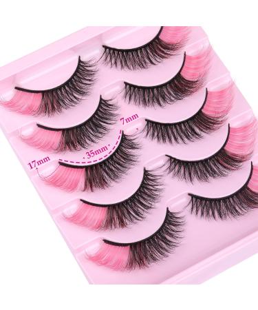 Pink Fluffy Cat Eye Mink False Eyelashes - 5 Pairs Pack by ALICROWN - Buy Online on GoSupps.com