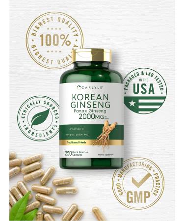 Carlyle Korean Ginseng 2000mg | 250 Capsules | Non-GMO & Gluten Free | Panax Ginseng Supplement - Buy Online on GoSupps.com