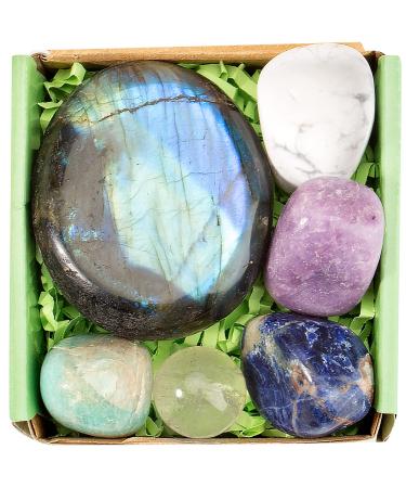 QianCannaor Healing Crystals Set for Calming, Anxiety & Stress with Labradorite Palm Stone, Spiritual Crystals and Gift for Meditation, Manifestation, Reik