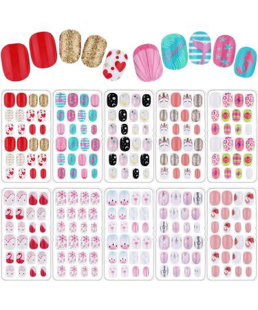240 Pieces Children False Nails Kids Girls Press on Short Artificial Fake Nails Cute Pre Glue Full Cover Acrylic Nail Tip Kit for Children Little Girls Nail Decoration, 10 Boxes (Pink Flower) Floral - Buy Online on GoSupps.com