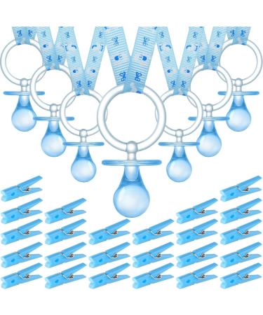 48 Pieces Baby Shower Decorations 24 Plastic Pacifiers and 24 Mini Clothes Pins Transparent Baby Showers Pacifiers Necklace Baby Girl Boy Pacifier Necklace for Party Favor Plastic Clothespins (Blue) - Buy Online on GoSupps.com