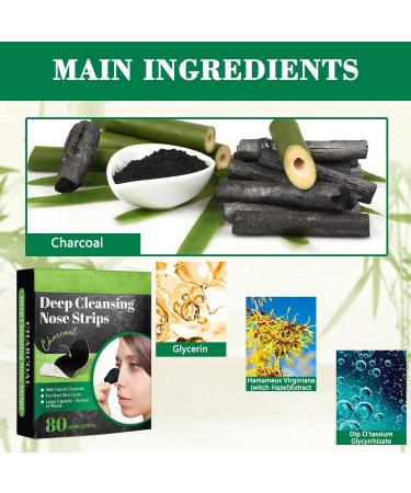 80 Blackhead Remover Strips - Natural Bamboo Coal Nose Pore Cleansing & Acne Stick Effective Blackhead Treatment - Buy Online on GoSupps.com