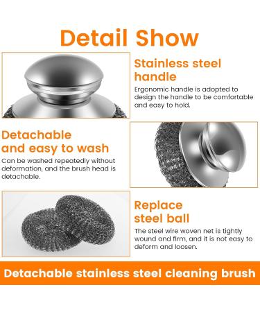 Steel Wool Scrubber with Replacement Wire Pads Set Replaceable Steel Pot Scrubber Non Scratch Steel Dish Scrubber Sturdy Steel Pan Scrubber for Cleaning Pots Pans Grills Sink CA(4) - Buy Online on GoSupps.com
