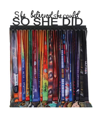 Goutoports Medal Holder Display Hanger Rack Frame for Sport Race Runner-She Believed She Could -Sturdy Black Steel Metal Over 60 Medals Easy to Install