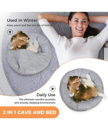 Alalulu Hooded Blanket Small Dog and Cat Bed | Donut Round Calming Pet Cave for Indoor Pets | Anti-Slip, Water/Dirt Resistant Base | Machine Washable | Multiple Colors | 2 Sizes Available | Grey Corn K - Buy Online on GoSupps.com