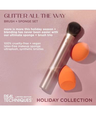 Real Techniques Glitter All The Way Brush & Sponge Set - Limited Edition Makeup Tools for Blending & Contouring | Latex-Free Holiday Gift - Buy Online on GoSupps.com