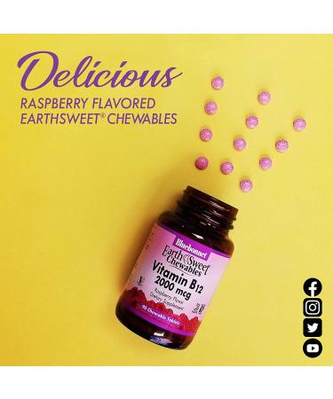 Bluebonnet Nutrition EarthSweet B12 Chewables - Raspberry 2000 mcg | 90 Chewable Tablets - Buy Online on GoSupps.com