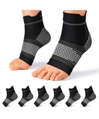 Plantar Fasciitis Sock (6 Pairs) for Men and Women, Compression Foot Sleeves with Arch and Ankle Support (Black, Large) Black(6 Pairs) Large