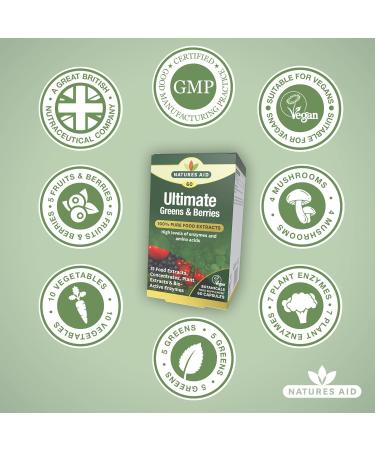 Natures Aid Ultimate Greens & Berries 60 Capsules - Superfood Supplement for Energy and Immunity - Buy Online on GoSupps.com