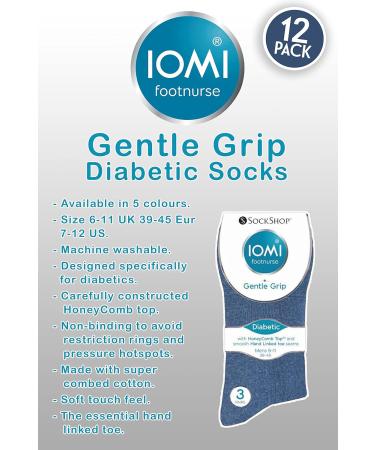 IOMI 12 Pair Multipack Men's Gentle Grip Non Binding Crew Diabetic Socks 13-15 - Black/Navy/Grey - Buy Online on GoSupps.com