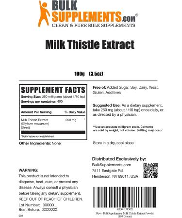BulkSupplements Milk Thistle Extract Powder - Liver & Kidney Support - Silymarin Detox Supplement - 100g/3.5oz - for Dogs - Pack of 1 - Buy Online on GoSupps.com