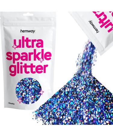 Hemway Chunky Glitter Ultra -Sparkle 1/40 "0.025" 0.6mm Cosmetic Safe - Gun Metal Gray Holographic Gun Metal Holographic Chunky - 100g