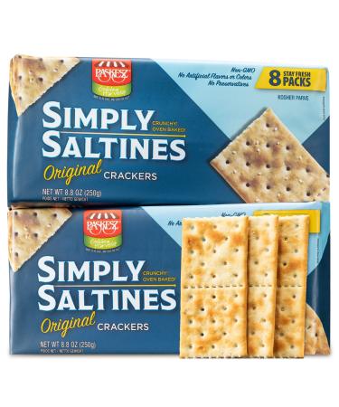 Paskesz Simply Saltines Crackers - Original Saltine Crackers - Light and Crispy Oven-Baked Soup Crackers, Ready to Dip, Non-GMO, 8.8 Ounce - Pack of 3