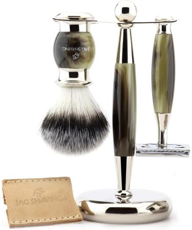 JAG Shaving Classic Men's Razor Set | Double-Sided Razor Leather Case Brush & Stand - Premium Shaving Supplies - Buy Online on GoSupps.com