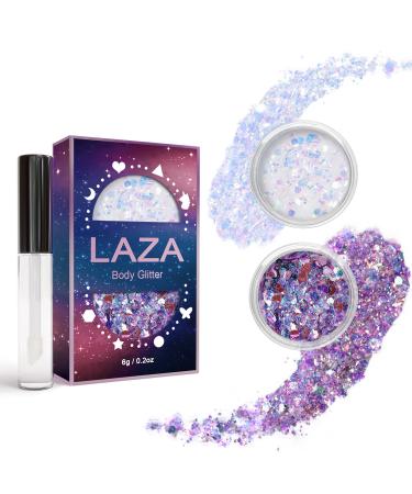 Laza Body Glitter 2 jars irididy sequins with glitter glue for Women Eyeshadow Makeup Face Paint Festival Rave Outfits Hair concert accessory carnival party costumes - Fantasy purple white - Buy Online on GoSupps.com