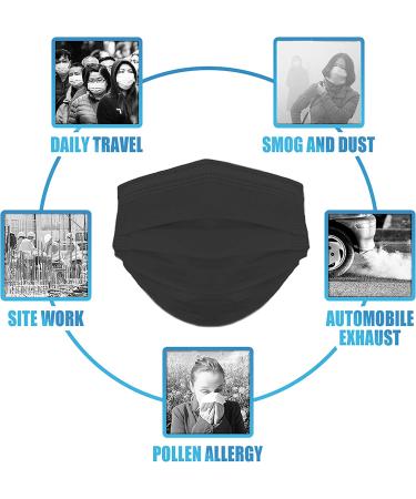 50 PCS Black Disposable Face Masks - 3-Ply Filter Earloop Mouth Cover for Comfortable Protection - Buy Online on GoSupps.com