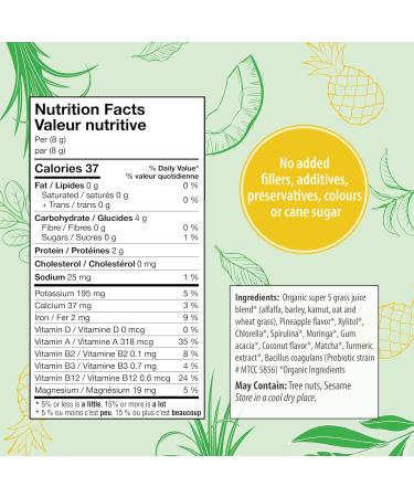 Organic Traditions Super Greens Superfood Powder with Turmeric Pineapple Coconut Flavour Organic Greens Powder Smoothie Booster 200g/7oz Bag Pineapple Coconut 200 g (Pack of 1) - Buy Online on GoSupps.com