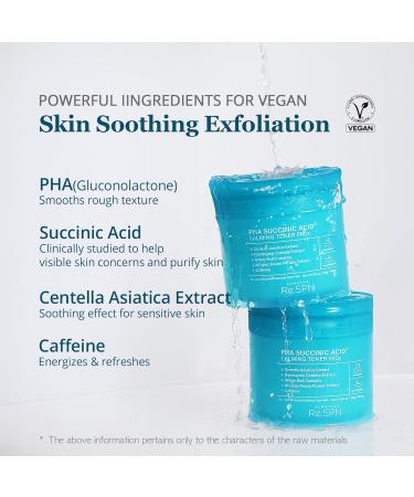 Re.SPN PHA Succinic Acid Calming Toner Pads Daily Exfoliating Hydrating and Soothing with CICA Caffeine Non-comedogenic Vegan Glass Skin K-Beauty (70 Count) - Buy Online on GoSupps.com