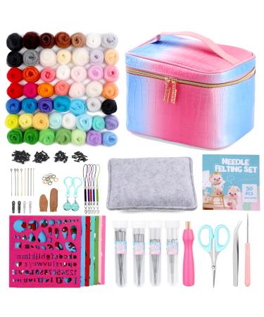 185 Pcs Needle Felting Kit  Needle Felting Tools and Supplies with 50 Colors Felt Wool  Wool Felt Tools with Felt Molds Storage Box for DIY Craft Animal Felting Supplies Home Decoration Birthday Gift Wool Felt Storage Ba...