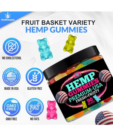 Hemp Gummies for Relaxation and Rest-Natural Hemp Oil Gummies, Fresh Fruity Flavors Tasty Relief-Made in USA-High Potency Gummy Edibles-Extra Strength 90 Bears - Buy Online on GoSupps.com