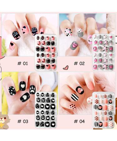 Kalolary 96PCS Kids False Nail Kit - Pre-glue Full Cover Dot Heart Pattern Short Nails with Nail Glue Sticker - Cute Gift for Little Girls - Buy Online on GoSupps.com