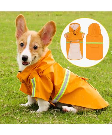 Adjustable Waterproof Dog Mackintosh Coat - Reflective Stripes for Small Medium & Large Dogs | Outdoor Rain Jacket with Hood (Orange L) - Buy Online on GoSupps.com