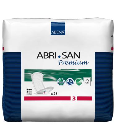 Abena Abri-San Premium Mens & Womens Incontinence Pads Breathable & Comfortable Fast Absorption Discreet & Effective Shaped Incontinence Pads for Men/Women - Premium 3 500ml Absorbency 28PK 28 Count (Pack of 1) Abri San 3